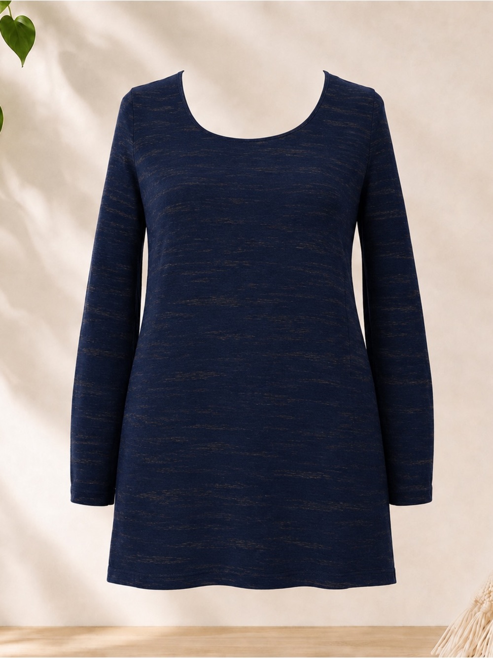 Bryn Walker Navy and Green Scoop-Neck Long Sleeve Tunic Top